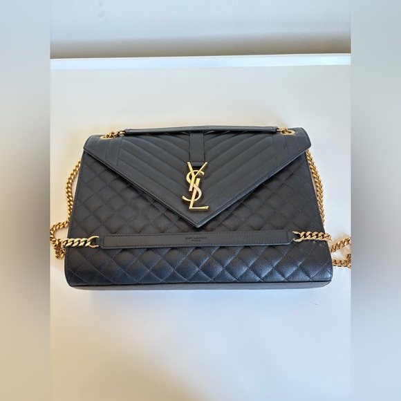Saint Laurent Envelope Triquilt Large YSL Shoulder Bag in Grained Leather - Picture 13 of 13